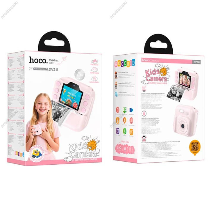 Фотоапарат дитячий з друком HOCO DV211 Dual camera children printing camera 1080p video Pink