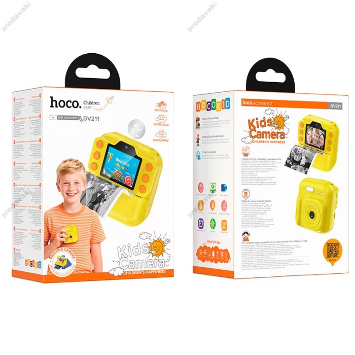 Фотоапарат дитячий з друком HOCO DV211 Dual camera children printing camera 1080p video Yellow