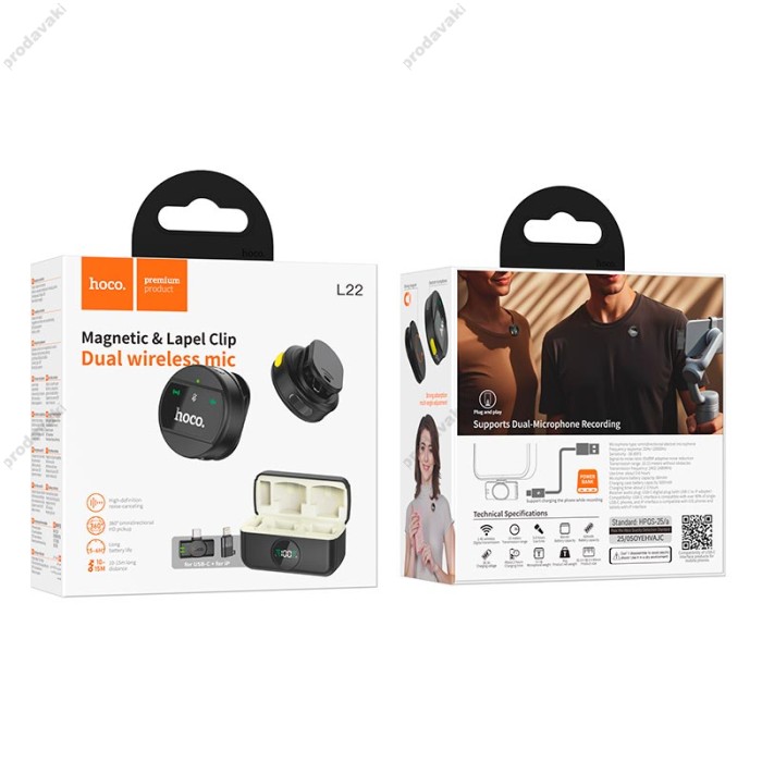 Бездротовий мікрофон Hoco L22 Bright 2-in-1 Lightning / Type-C Black