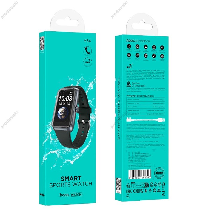 Смарт-годинник HOCO Y34 Smart sports watch (call version) ip67 Black