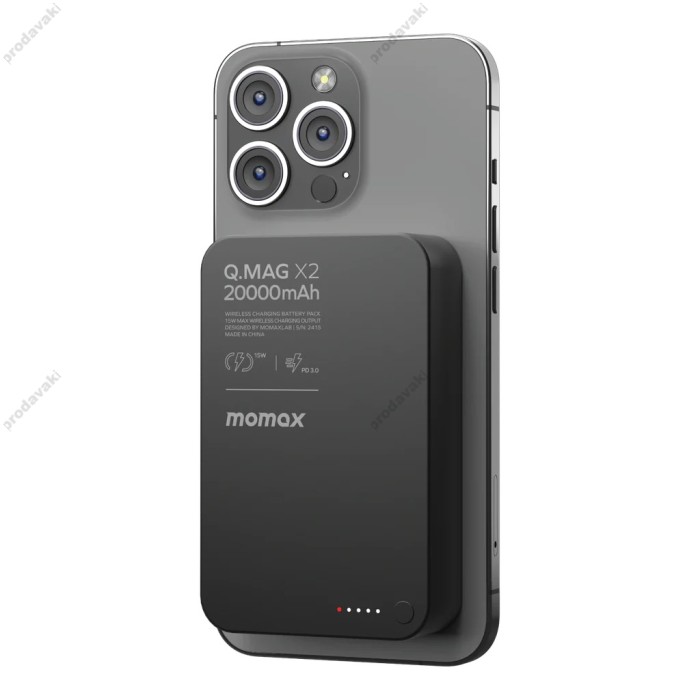 Повербанк портативний акумулятор Power bank Momax Q.Mag X2 MagSafe магнітний 20000 mAh Black