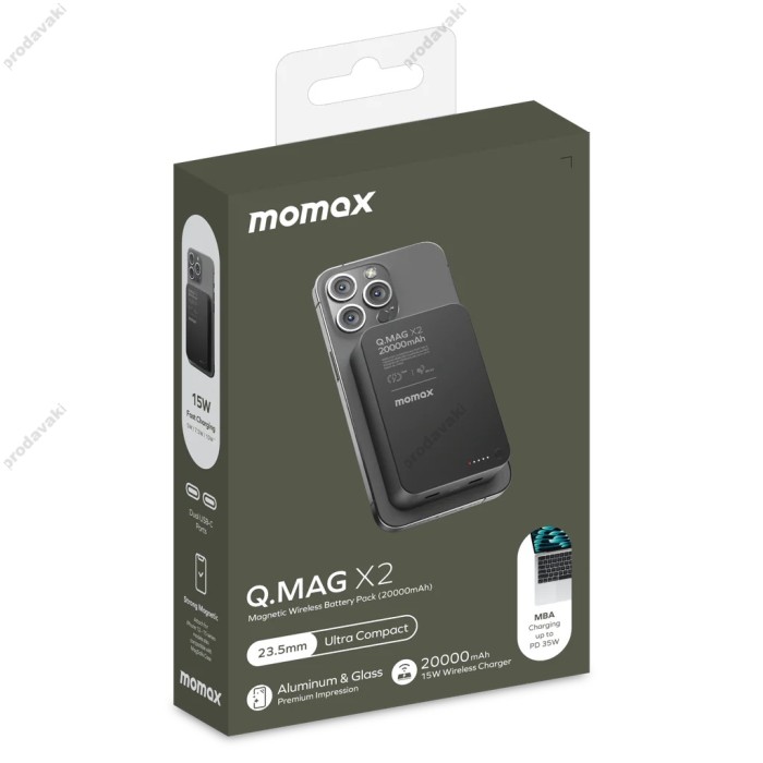 Повербанк портативний акумулятор Power bank Momax Q.Mag X2 MagSafe магнітний 20000 mAh Black