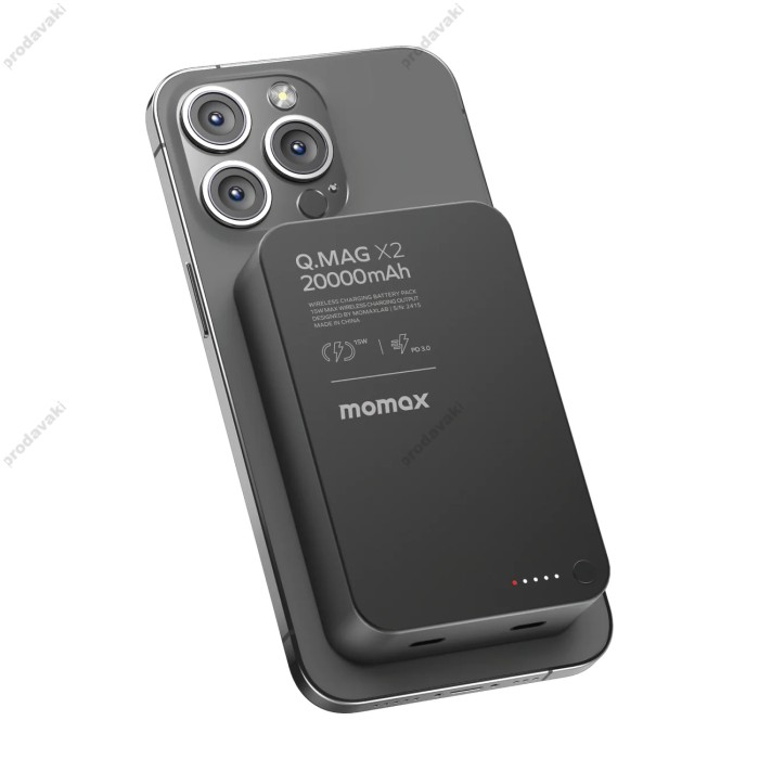 Повербанк портативний акумулятор Power bank Momax Q.Mag X2 MagSafe магнітний 20000 mAh Black