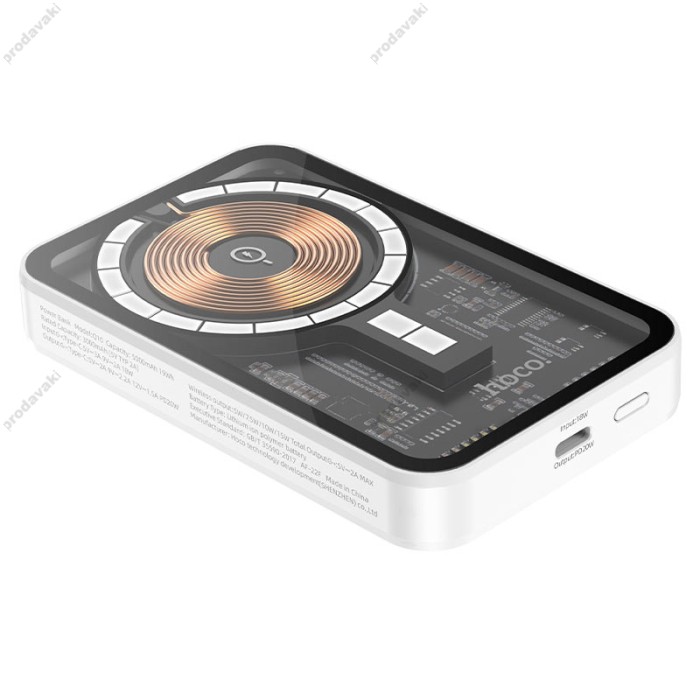 Повербанк портативний акумулятор Power bank Hoco Q10 Transparent discovery MagSafe магнітний 20W 5000 mAh White