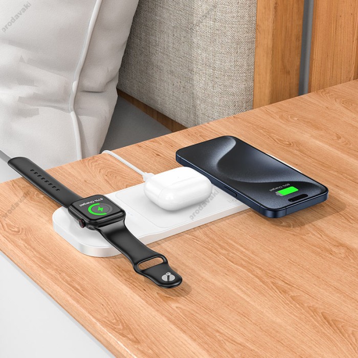 Бездротовий зарядний пристрій HOCO CQ5 Step 3-in-1 wireless fast charger (iWatch) White