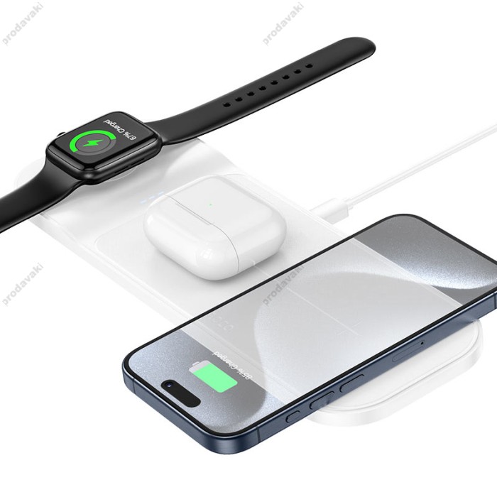 Бездротовий зарядний пристрій HOCO CQ5 Step 3-in-1 wireless fast charger (iWatch) White