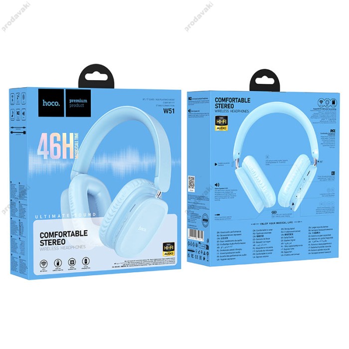 Бездротові Bluetooth навушники HOCO W51 Delightful headphones BT 5.3 Blue