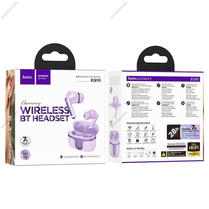 Бездротові Bluetooth навушники HOCO EQ10 Harmony true wireless BT 5.3 Purple