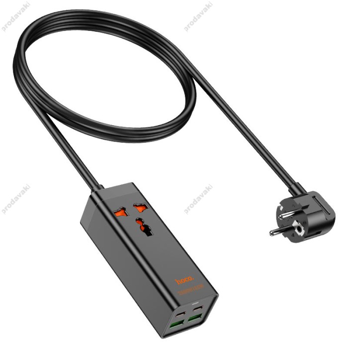 Мережевий подовжувач фільтр HOCO AC10A Barry PD65W GaN (2C2A with 1 socket) desktop charger (EU) Black