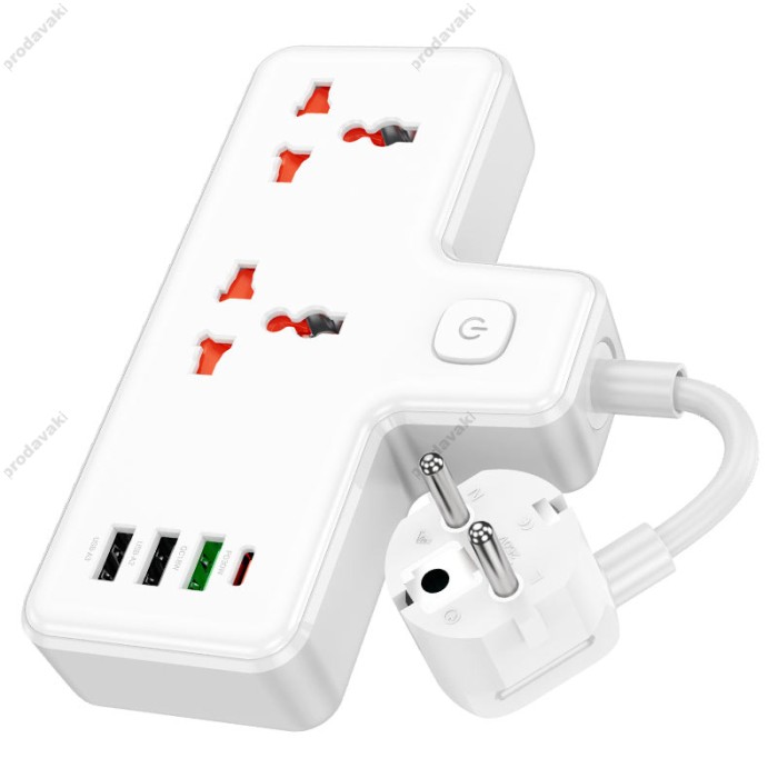 Мережевий подовжувач фільтр HOCO AC12A Reise 2-position expansion socket (PD30W/1C3A) (EU) Black