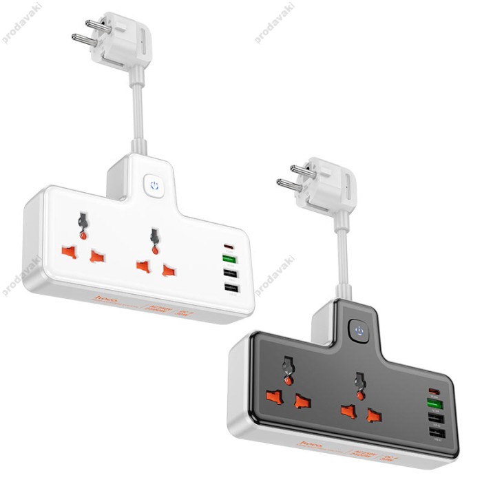 Мережевий подовжувач фільтр HOCO AC12A Reise 2-position expansion socket (PD30W/1C3A) (EU) Black