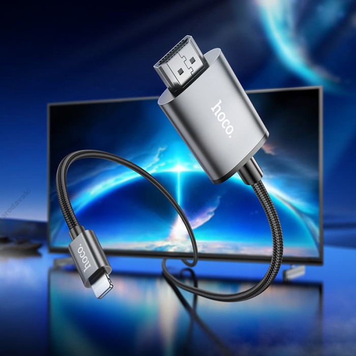 Кабель HOCO UA27 HD on-screen cable Lightning to HDTV (HDMI) 4K 2m Metal-grey