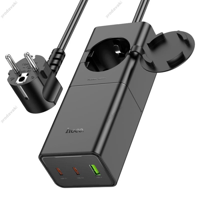 Мережевий подовжувач фільтр HOCO NS4 Sharp PD65W (2C1A) desktop socket (EU/GER) Black