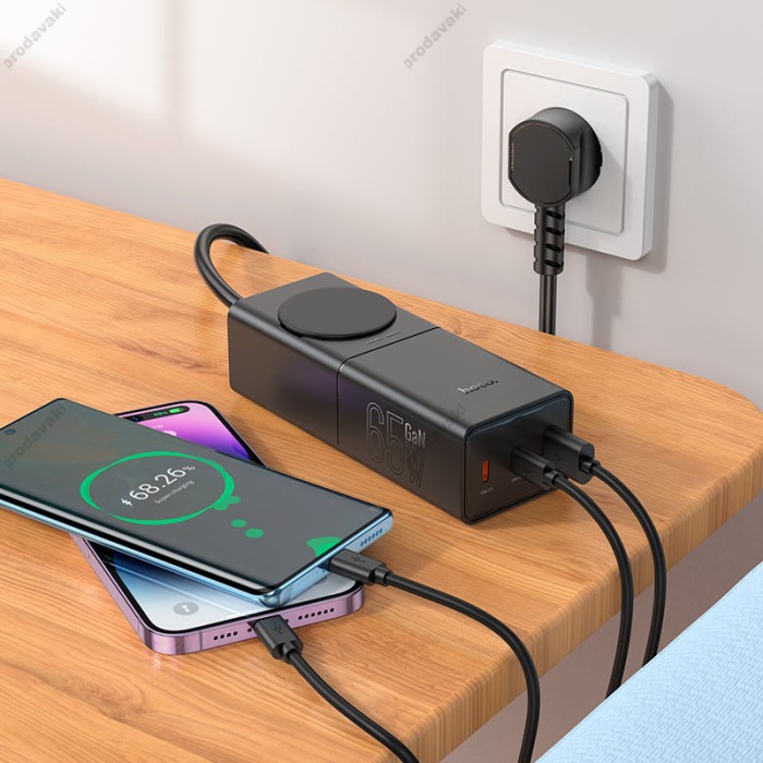 Мережевий подовжувач фільтр HOCO NS4 Sharp PD65W (2C1A) desktop socket (EU/GER) Black
