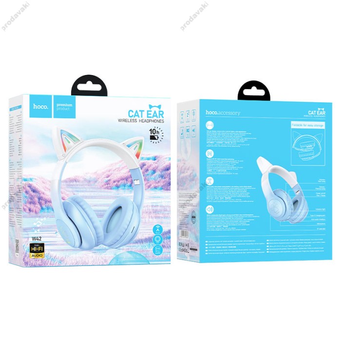 Бездротові Bluetooth навушники HOCO W42 Cat Ears over-ear BT headphones BT5.3 Crystal Blue