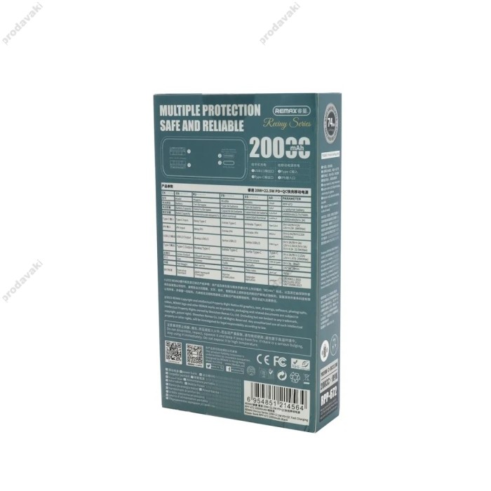 Повербанк портативний акумулятор Power bank Remax RPP-672 22.5W 20000 mAh Black