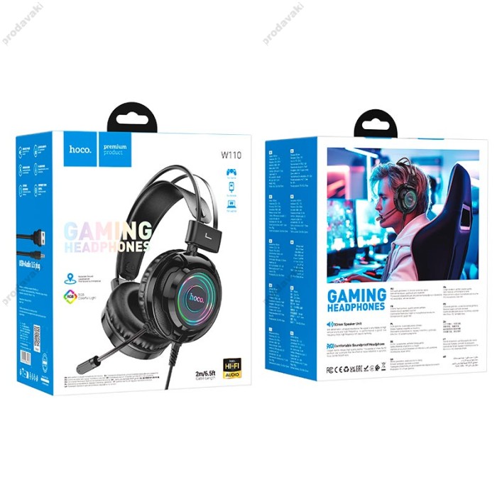 Дротові навушники HOCO W110 Resource gaming headphones USB+AUX Black