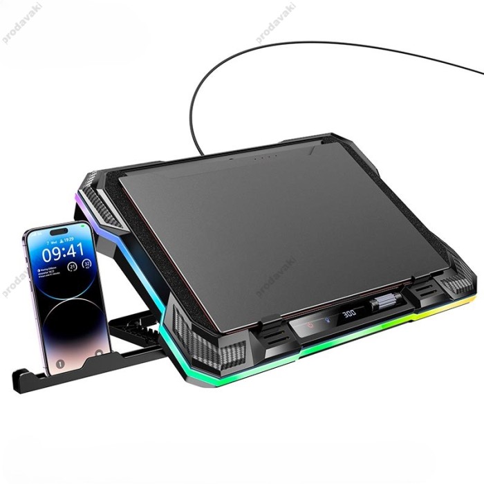 Підставка для ноутбука та MacBook Hoco DH20 Monnlight RGB notebook cooling holder 10RGB Black