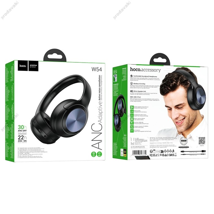 Бездротові Bluetooth навушники HOCO W54 Young BT headphones BT5.4 ANC AUX USB-C 30h Black