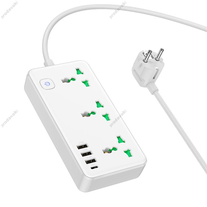 Подовжувач мережевий фільтр HOCO AC7A Storm 3-position socket 3USB/1Type-C 3.4A/17W white