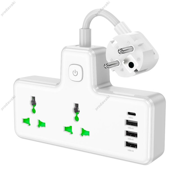 Подовжувач мережевий фільтр HOCO AC11A Voyage 2-position expansion socket 3USB/Type-C 10A white