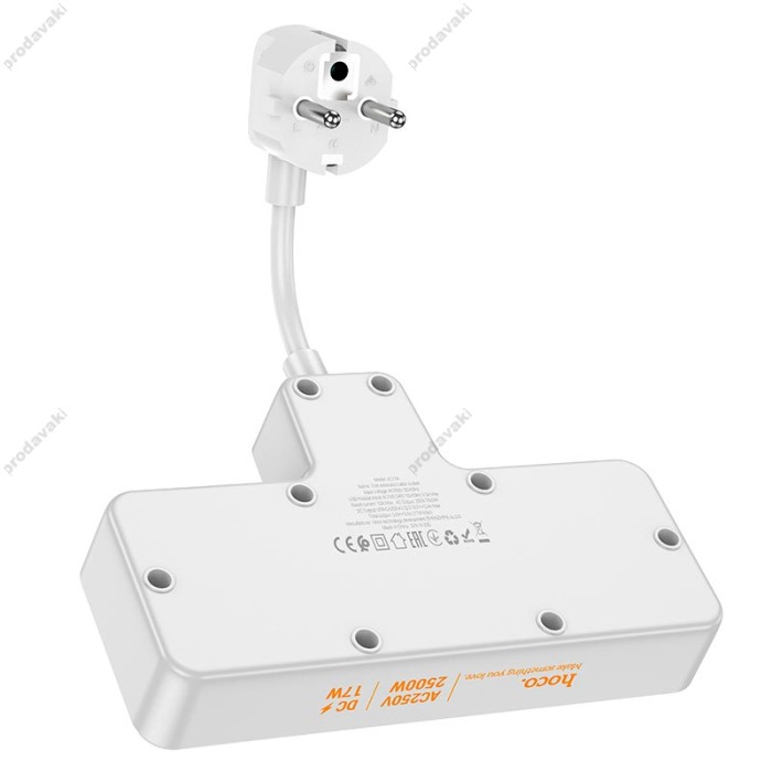 Подовжувач мережевий фільтр HOCO AC11A Voyage 2-position expansion socket 3USB/Type-C 10A white