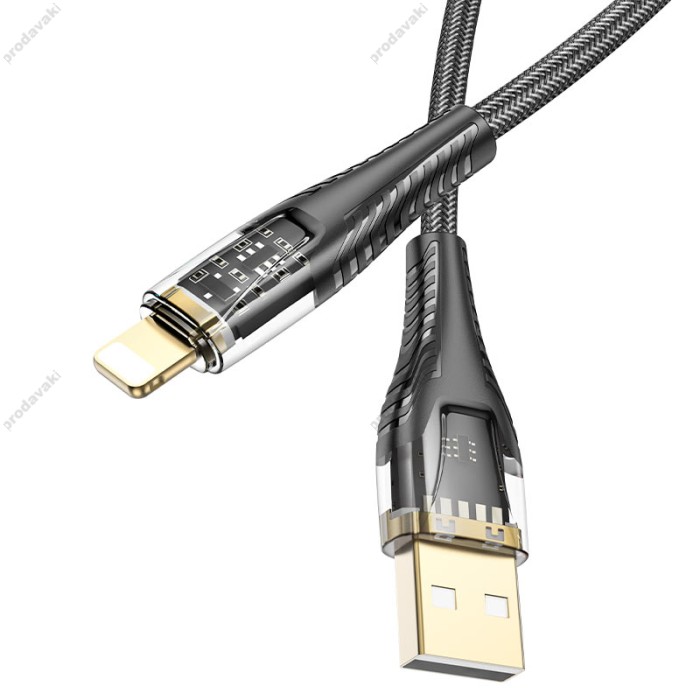 PD Кабель HOCO U121 Gold standard Transparent Discovery Edition USB Lightning 1,2m. Black