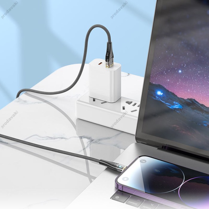 PD Кабель HOCO U121 Gold standard Transparent Discovery Edition USB Lightning 1,2m. Black