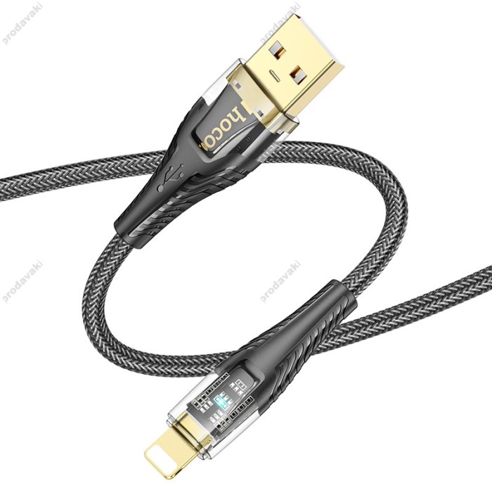 PD Кабель HOCO U121 Gold standard Transparent Discovery Edition USB Lightning 1,2m. Black