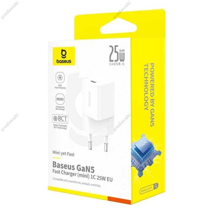 Мережевий зарядний пристрій Baseus GaN5 Fast Charger (mini) 25W White P10110909213-00