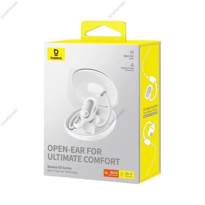 Бездротові Bluetooth навушники Baseus Eli Sport 1 Open-Ear TWS Earbuds BT 5.3 White A00064400221-00