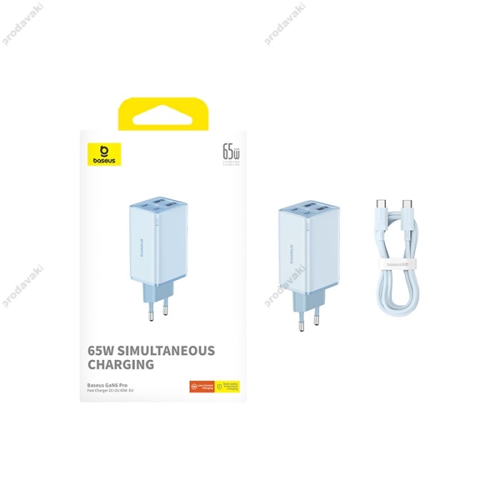 Мережевий зарядний пристрій Baseus GaN6 Pro Fast Charger 2C+2U Type-C cable 65W Blue P10162701313-00