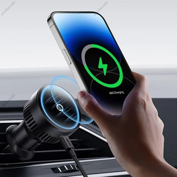 Автомобільний тримач із бездротовою зарядкою Baseus MagPro Series Magnetic Wireless Charg Car Air Vent 15W Black C40164100121-00