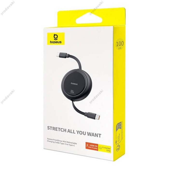 Кабель Baseus Free2Draw Mini Retractable Charging Type-C to Type-C 100W 5A 1m Black P10364500111-00