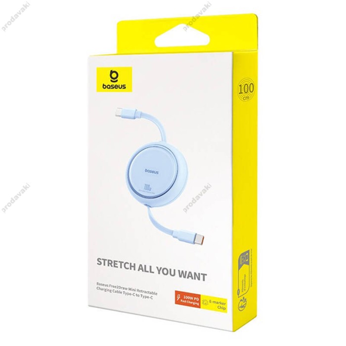 Кабель Baseus Free2Draw Mini Retractable Charging Type-C to Type-C 100W 5A 1m Blue P10364500311-00