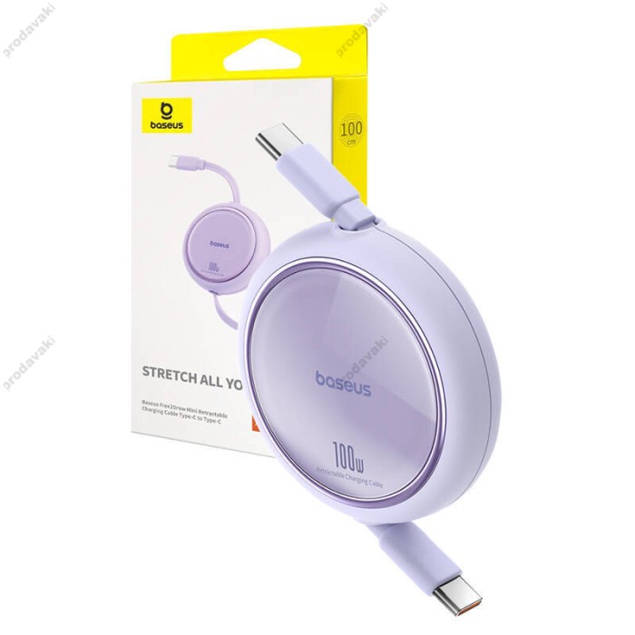 Кабель Baseus Free2Draw Mini Retractable Charging Type-C to Type-C 100W 5A 1m Purple P10364500511-00