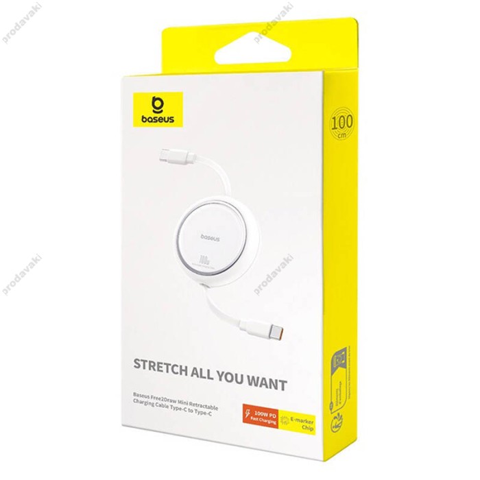 Кабель Baseus Free2Draw Mini Retractable Charging Type-C to Type-C 100W 5A 1m White P10364500211-00