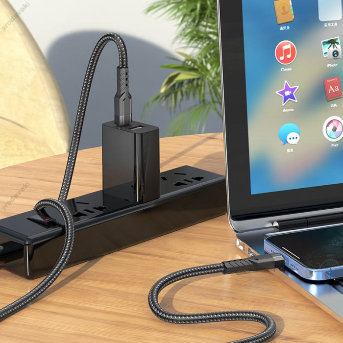 PD Кабель HOCO U110 PD charging data cable for Type-C Lightning PD20W 1,2m. Black