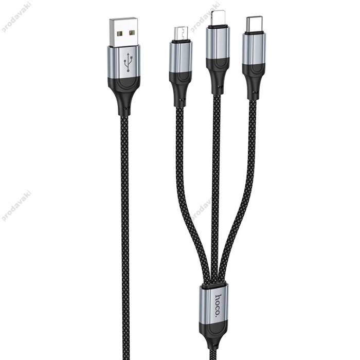 Кабель HOCO X102 Fresh 3-in-1 charging data cable (iP+Micro+Type-C) 1m. Black