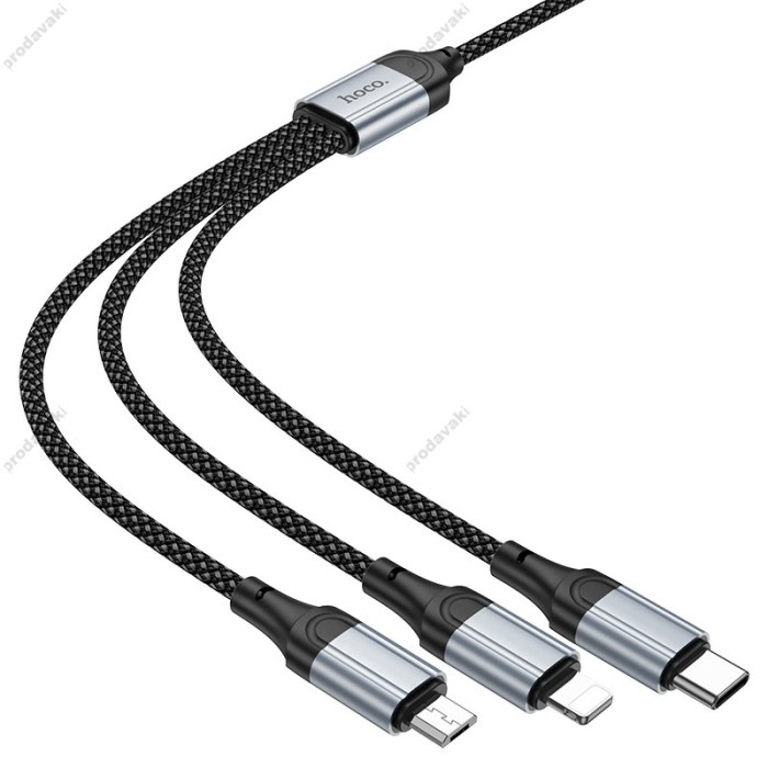 Кабель HOCO X102 Fresh 3-in-1 charging data cable (iP+Micro+Type-C) 1m. Black