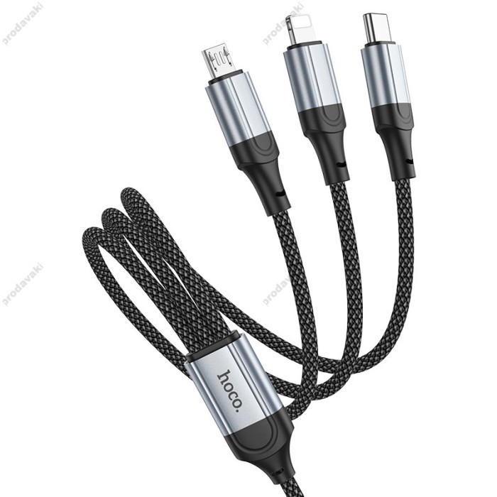 Кабель HOCO X102 Fresh 3-in-1 charging data cable (iP+Micro+Type-C) 1m. Black