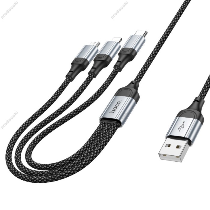 Кабель HOCO X102 Fresh 3-in-1 charging data cable (iP+Micro+Type-C) 1m. Black