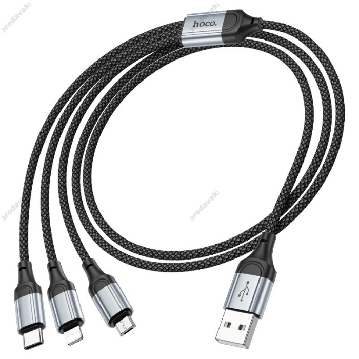 Кабель HOCO X102 Fresh 3-in-1 charging data cable (iP+Micro+Type-C) 1m. Black