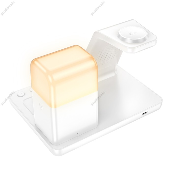 Бездротовий зарядний пристрій Hoco CQ9 Crown 3-in-1 night light wireless fast charger with clock White