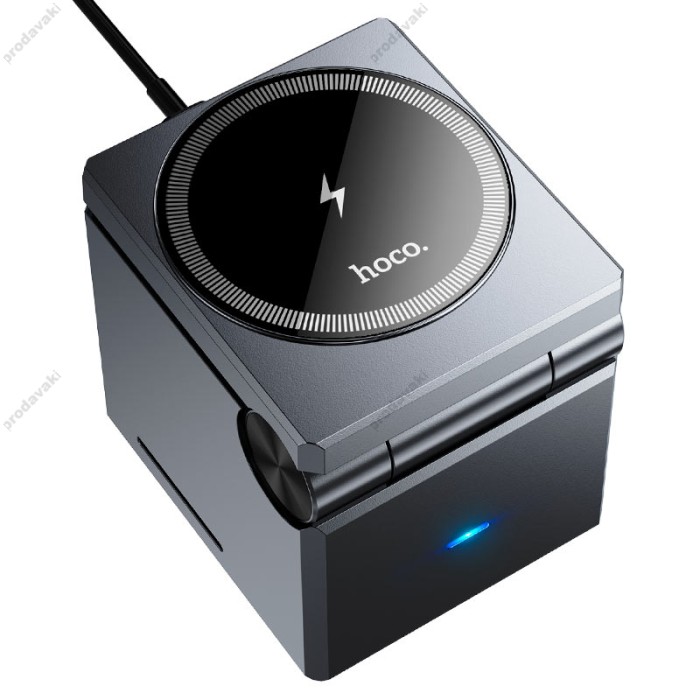 Бездротовий зарядний пристрій Hoco CQ8 folding 3-in-1 magnetic wireless fast charger Gray