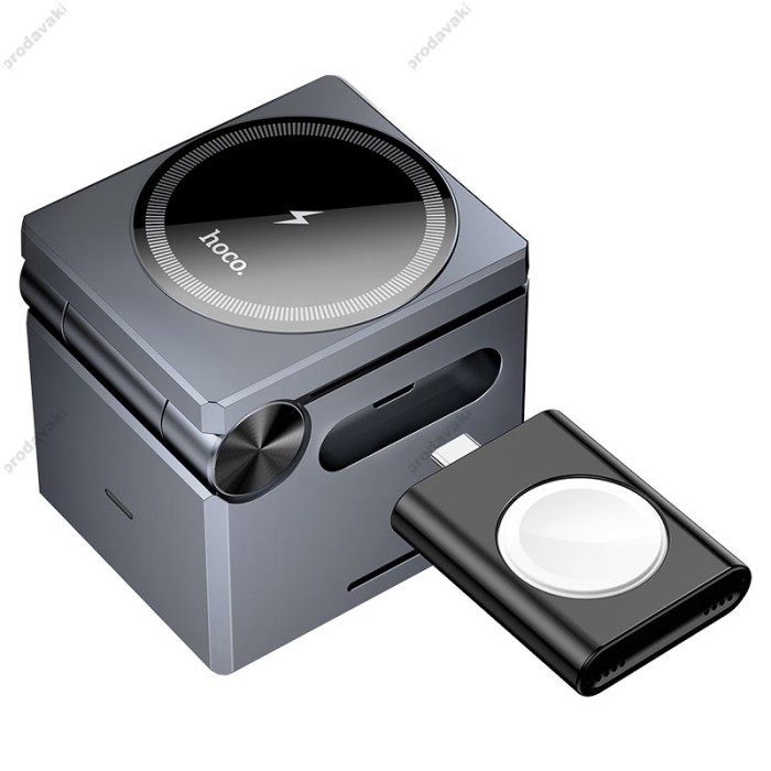 Бездротовий зарядний пристрій Hoco CQ8 folding 3-in-1 magnetic wireless fast charger Gray