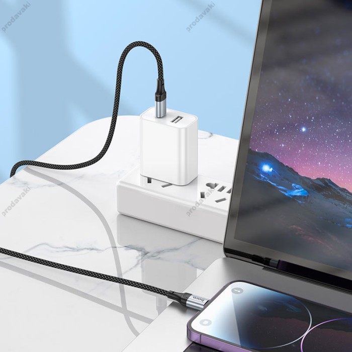 PD Кабель HOCO X102 Fresh charging data cable 27W Type-C - Lightning 1m Black