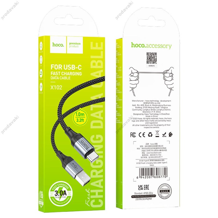 Кабель HOCO X102 Fresh charging data cable USB to Type-C 3A 1m Black
