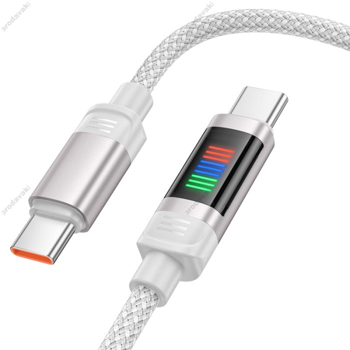 Кабель HOCO U126 Lantern charging data cable Type-C to Type-C 100W 5A 1.2m Grey
