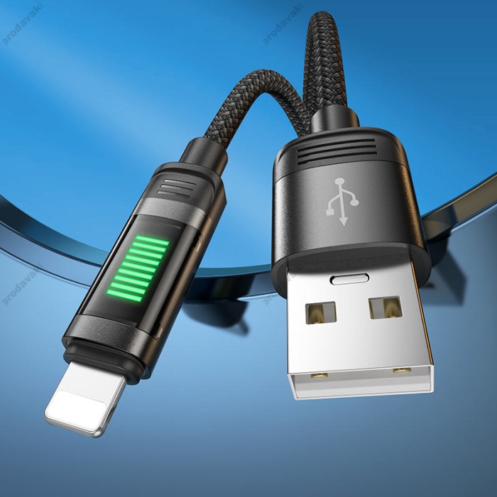 PD Кабель HOCO U126 Lantern charging data cable USB Lightning 1,2m Black